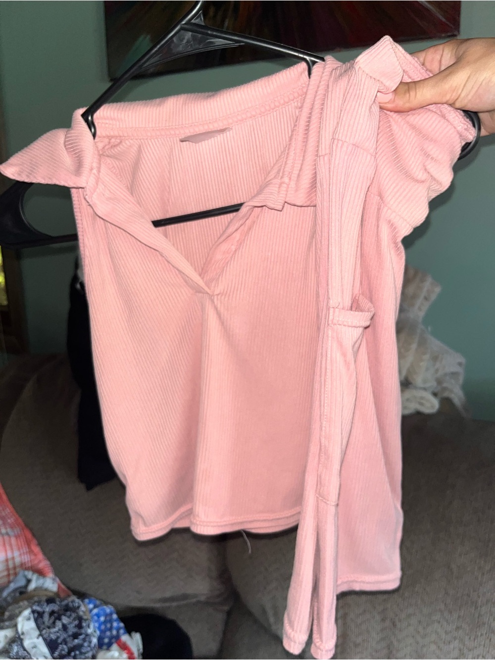 No Boundaries Two Piece Soft Pink Ribbed V-Neck Tank with Matching Shorts